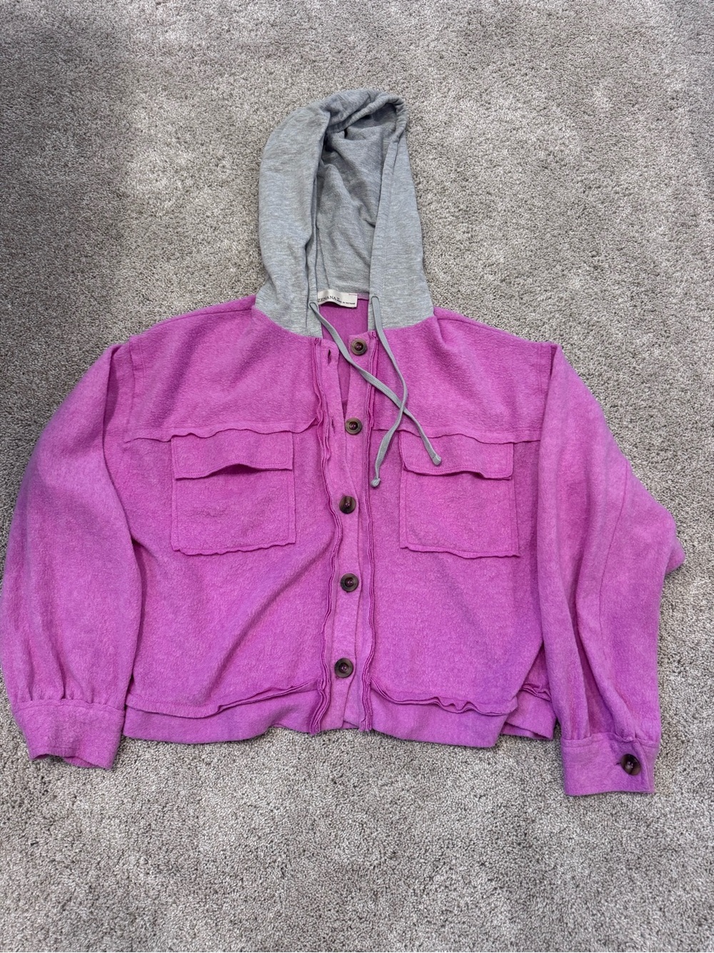 Zenana Cropped Purple Hooded Button-Front Jacket
